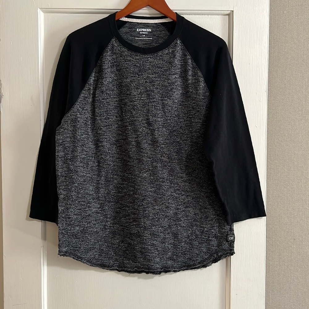 Mens Express Gray and Black baseball t-shirt